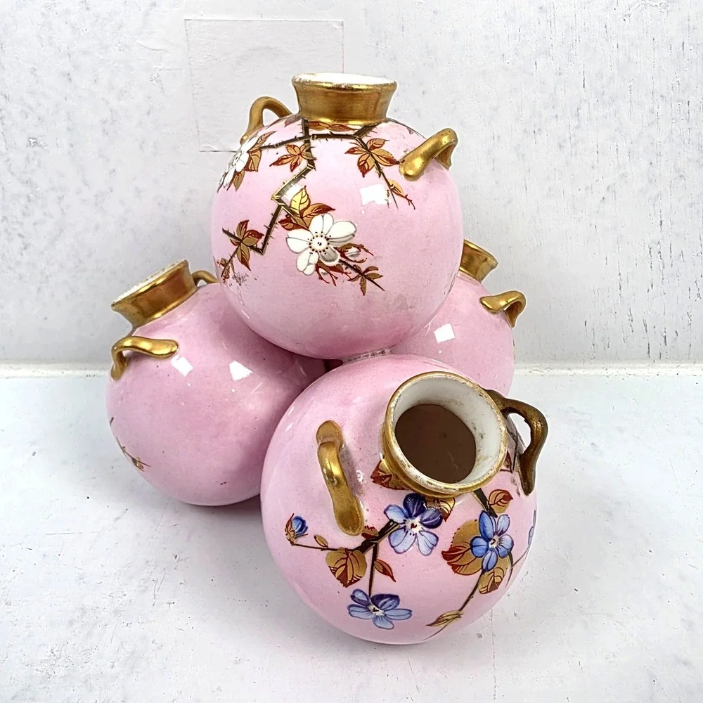 Antique‎ Royal Worcester Pink Stacked Ball Bulb Quadtriple Vase 5